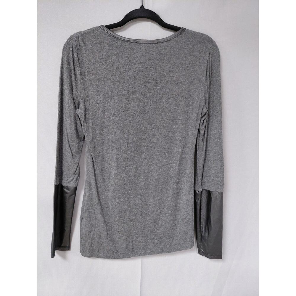 Laundry by Shelli Segal Gray Faux Leather Contrast Sleeve Top Women Size S - Picture 4 of 12